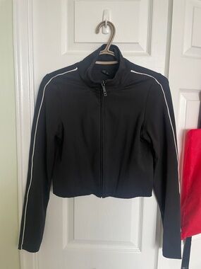 Cotton On Body Black Zip-Up Cropped Jacket with White Piping